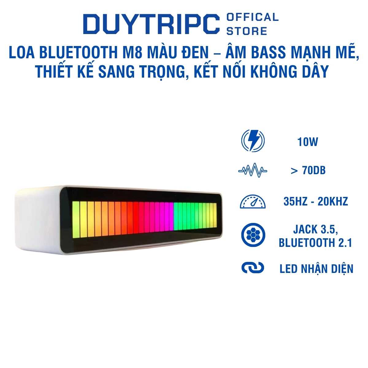 Loa Bluetooth M8 Màu Trắng – Âm Bass Mạnh Mẽ, Thiết Kế Sang Trọng, Kết Nối Không Dây Tốc Độ Cao (Copy)
